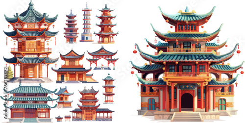 Oriental ancient architecture. Pagoda china, ancient palace building