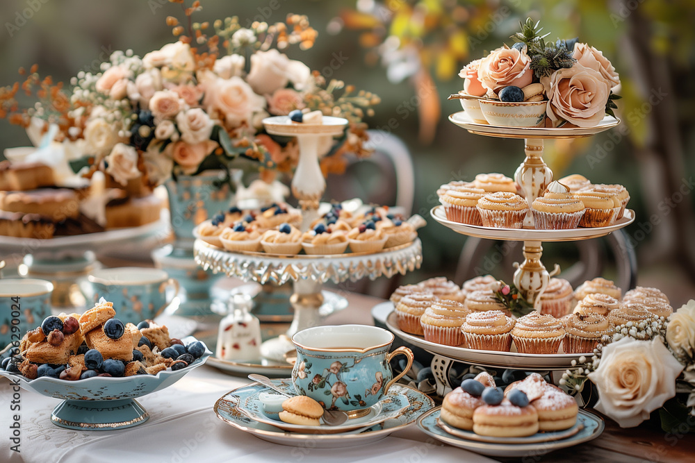 A table covered in an array of decadent cupcakes and cakes A table covered in an array of decadent cupcakes and cakes