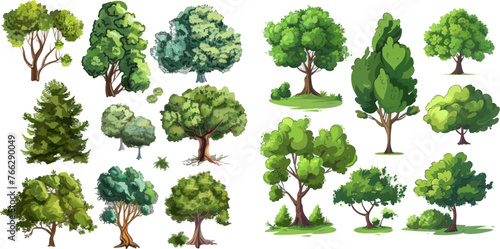 Nature forest and park green trees vector illustration set photo