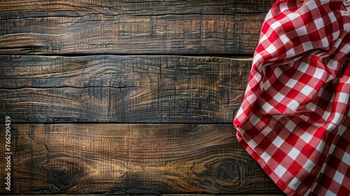Red and White Checkered Cloth on Wooden Surface