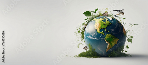 World environment and earth day concept with globe, World environment and earth day concept with glass globe and eco friendly environment Earth day concept on white background, World environment day.