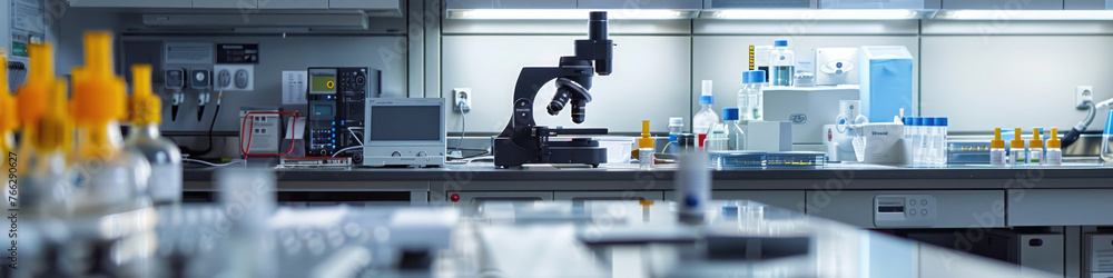 A lab packed with a multitude of laboratory equipment, from glassware to machines, indicating a bustling and active scientific environment