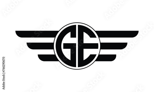 GE initial letter circle wings icon gaming logo design vector template. batman logo, sports logo, monogram, polygon, war game, symbol, playing logo, abstract, fighting, typography, minimal, wings logo