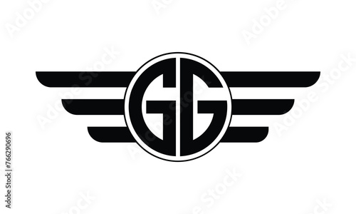 GG initial letter circle wings icon gaming logo design vector template. batman logo, sports logo, monogram, polygon, war game, symbol, playing logo, abstract, fighting, typography, minimal, wings logo