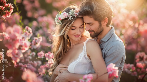 Man and Woman Standing in Field of Flowers