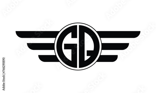GQ initial letter circle wings icon gaming logo design vector template. batman logo, sports logo, monogram, polygon, war game, symbol, playing logo, abstract, fighting, typography, minimal, wings logo