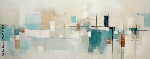 Abstract painting. Beige turquoise Color graphics and collage. Painting in the interior. A modern poster
