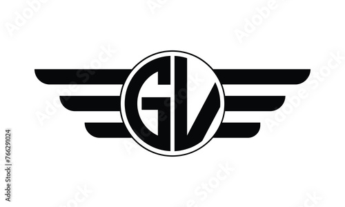 GV initial letter circle wings icon gaming logo design vector template. batman logo, sports logo, monogram, polygon, war game, symbol, playing logo, abstract, fighting, typography, minimal, wings logo