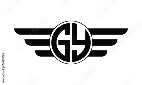 GY initial letter circle wings icon gaming logo design vector template. batman logo, sports logo, monogram, polygon, war game, symbol, playing logo, abstract, fighting, typography, minimal, wings logo