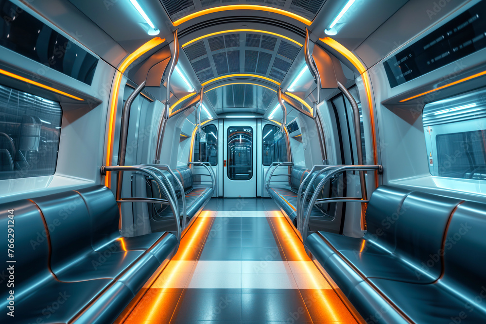 A new modern futuristic interior cabin train for metro subway system AI Generative A new modern futuristic interior cabin train for metro subway system AI Generative