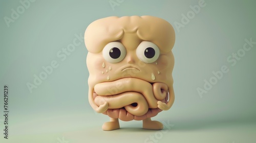 Cartoon illustration of a sad abstract gut with a disease. © AIExplosion