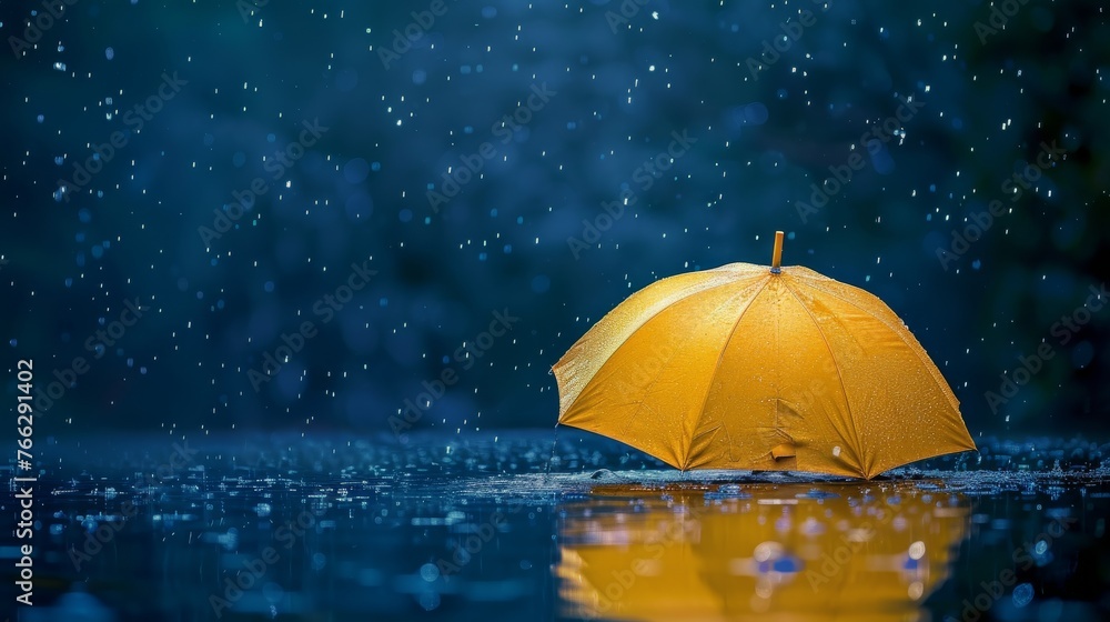 Yellow Umbrella on Water Puddle