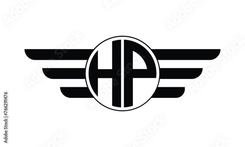 HP initial letter circle wings icon gaming logo design vector template. batman logo, sports logo, monogram, polygon, war game, symbol, playing logo, abstract, fighting, typography, minimal, wings logo