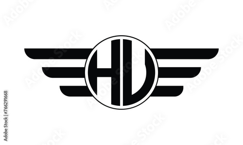 HU initial letter circle wings icon gaming logo design vector template. batman logo, sports logo, monogram, polygon, war game, symbol, playing logo, abstract, fighting, typography, minimal, wings logo