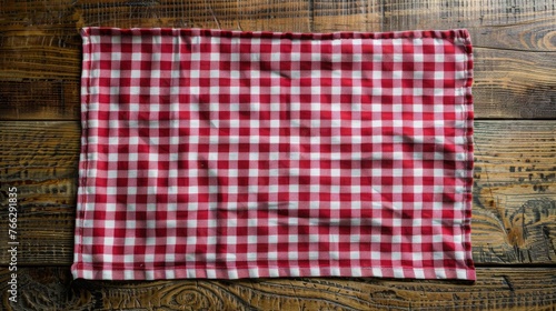 Red and White Checkered Cloth on Wooden Surface