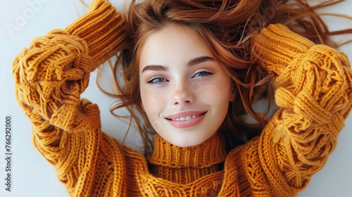 Woman in Yellow Sweater With Long Hair