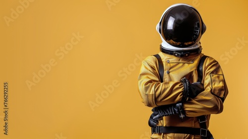 Astronaut in Space Suit Against Yellow and Red Background