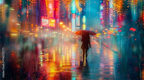 Person Standing in Rain With Umbrella