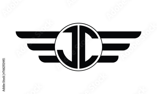 JC initial letter circle wings icon gaming logo design vector template. batman logo, sports logo, monogram, polygon, war game, symbol, playing logo, abstract, fighting, typography, minimal, wings logo