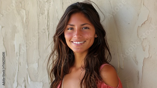 Woman in Red Top Smiling