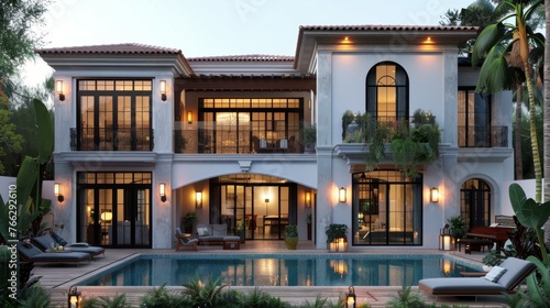 Elegant White House With Front Pool