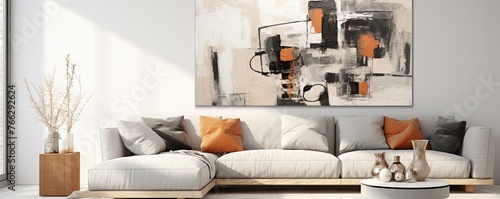 Abstract painting. Tan ivory Color graphics and collage. Painting in the interior. A modern poster