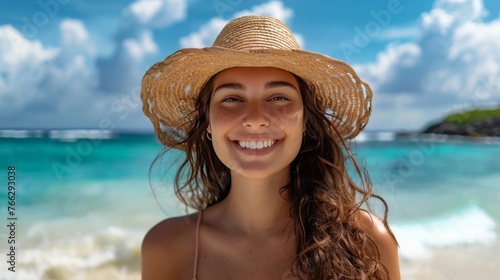 Woman in Straw Hat on Beach