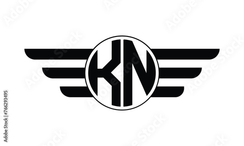 KN initial letter circle wings icon gaming logo design vector template. batman logo, sports logo, monogram, polygon, war game, symbol, playing logo, abstract, fighting, typography, minimal, wings logo