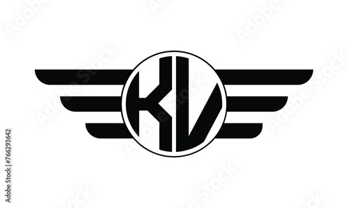 KV initial letter circle wings icon gaming logo design vector template. batman logo, sports logo, monogram, polygon, war game, symbol, playing logo, abstract, fighting, typography, minimal, wings logo