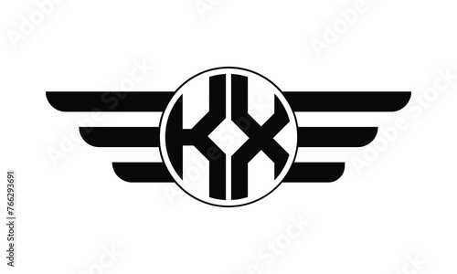 KX initial letter circle wings icon gaming logo design vector template. batman logo, sports logo, monogram, polygon, war game, symbol, playing logo, abstract, fighting, typography, minimal, wings logo