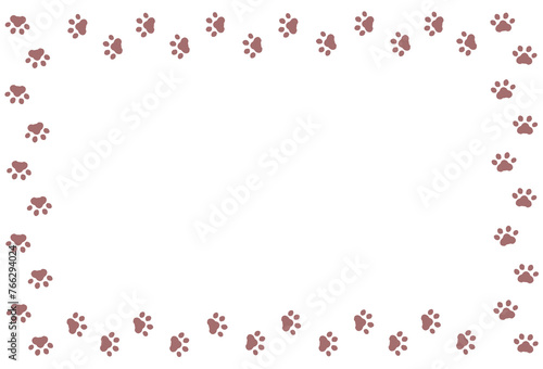 動物の足跡のフレーム 枠 肉球 茶色 飾り枠 飾り罫 見出し タイトル 囲み シンプル 猫 犬 白背景 透過