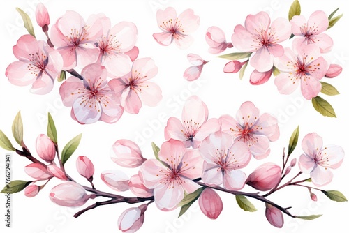 Watercolor cherry blossom clipart in soft pink and white tones