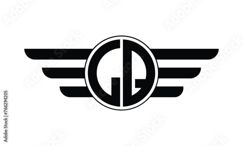 LQ initial letter circle wings icon gaming logo design vector template. batman logo, sports logo, monogram, polygon, war game, symbol, playing logo, abstract, fighting, typography, minimal, wings logo