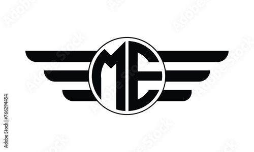 ME initial letter circle wings icon gaming logo design vector template. batman logo, sports logo, monogram, polygon, war game, symbol, playing logo, abstract, fighting, typography, minimal, wings logo