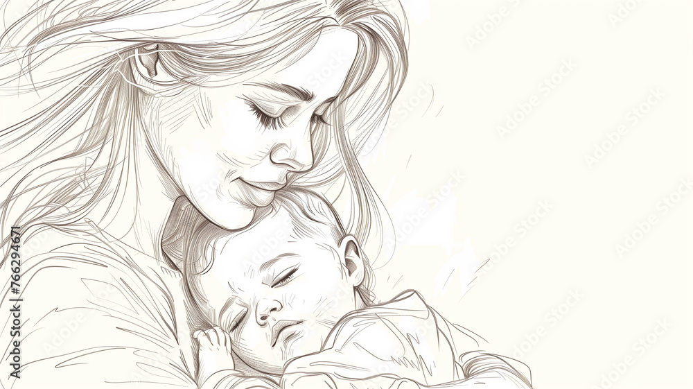 Digital drawing of mother and her child while sleeping. Mother's Day concept Digital drawing of mother and her child while sleeping. Mother's Day concept