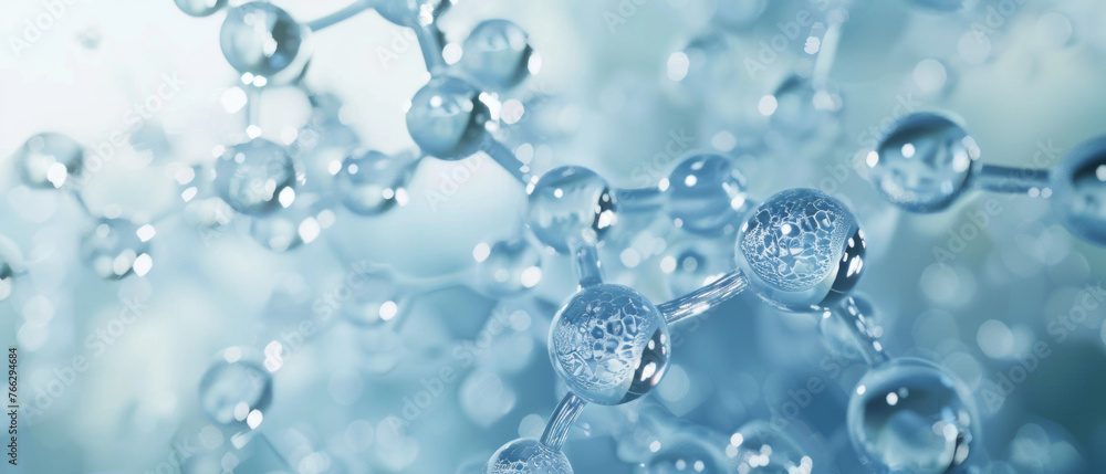 Shimmering blue molecular structure illustrating a concept in science and biotechnology.
