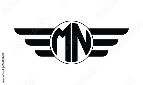 MN initial letter circle wings icon gaming logo design vector template. batman logo, sports logo, monogram, polygon, war game, symbol, playing logo, abstract, fighting, typography, minimal, wings logo