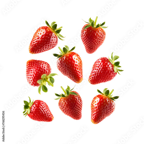 strawberry flying isolated on transparent background Generative Ai