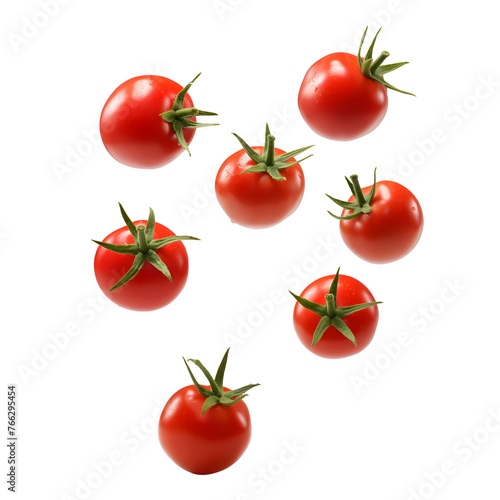 Tomato flying isolated on transparent background Generative Ai