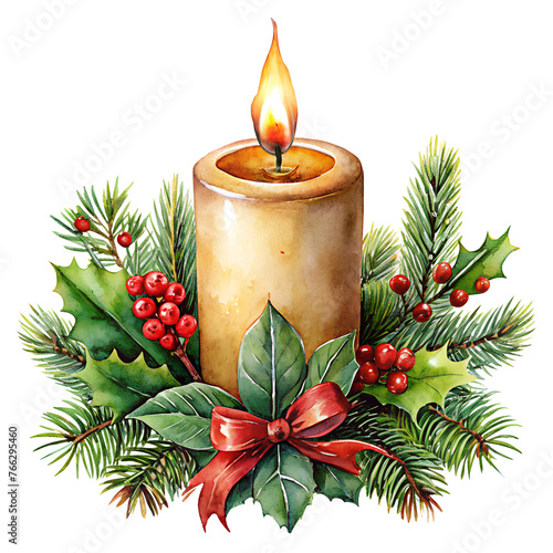 Festive candle with holiday decorations