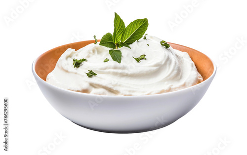Labneh Bowl Isolated on Transparent Background PNG.