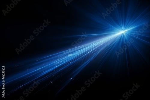 Blue light flare isolated black background