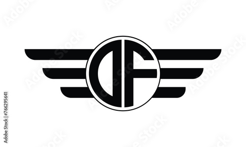 OF initial letter circle wings icon gaming logo design vector template. batman logo, sports logo, monogram, polygon, war game, symbol, playing logo, abstract, fighting, typography, minimal, wings logo