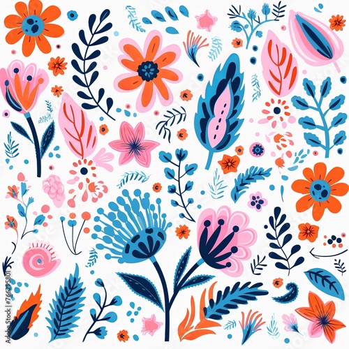 bright spring colors blue and orange  pinknordic pattern white background