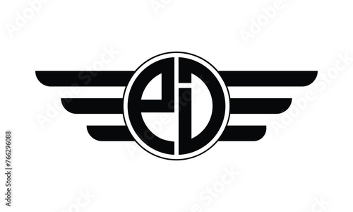 PD initial letter circle wings icon gaming logo design vector template. batman logo, sports logo, monogram, polygon, war game, symbol, playing logo, abstract, fighting, typography, minimal, wings logo