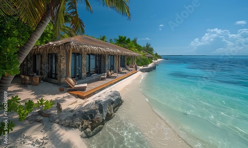 Fototapeta Naklejka Na Ścianę i Meble -  A luxurious resort in the Maldives and pristine white sandy beaches