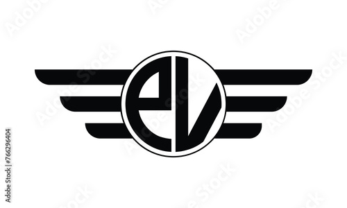 PV initial letter circle wings icon gaming logo design vector template. batman logo, sports logo, monogram, polygon, war game, symbol, playing logo, abstract, fighting, typography, minimal, wings logo