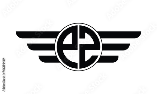 PZ initial letter circle wings icon gaming logo design vector template. batman logo, sports logo, monogram, polygon, war game, symbol, playing logo, abstract, fighting, typography, minimal, wings logo