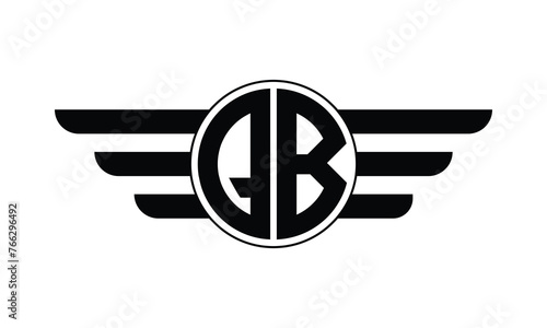 QB initial letter circle wings icon gaming logo design vector template. batman logo, sports logo, monogram, polygon, war game, symbol, playing logo, abstract, fighting, typography, minimal, wings logo