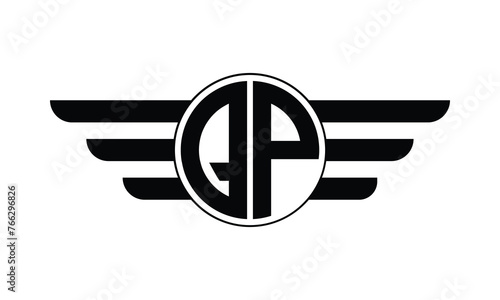 QP initial letter circle wings icon gaming logo design vector template. batman logo, sports logo, monogram, polygon, war game, symbol, playing logo, abstract, fighting, typography, minimal, wings logo